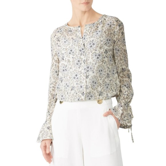 10 Crosby Derek Lam Tops - Derek Lam 10 Crosby Cream Collarless Bell Sleeve Blouse 100% Silk EUC Size 2